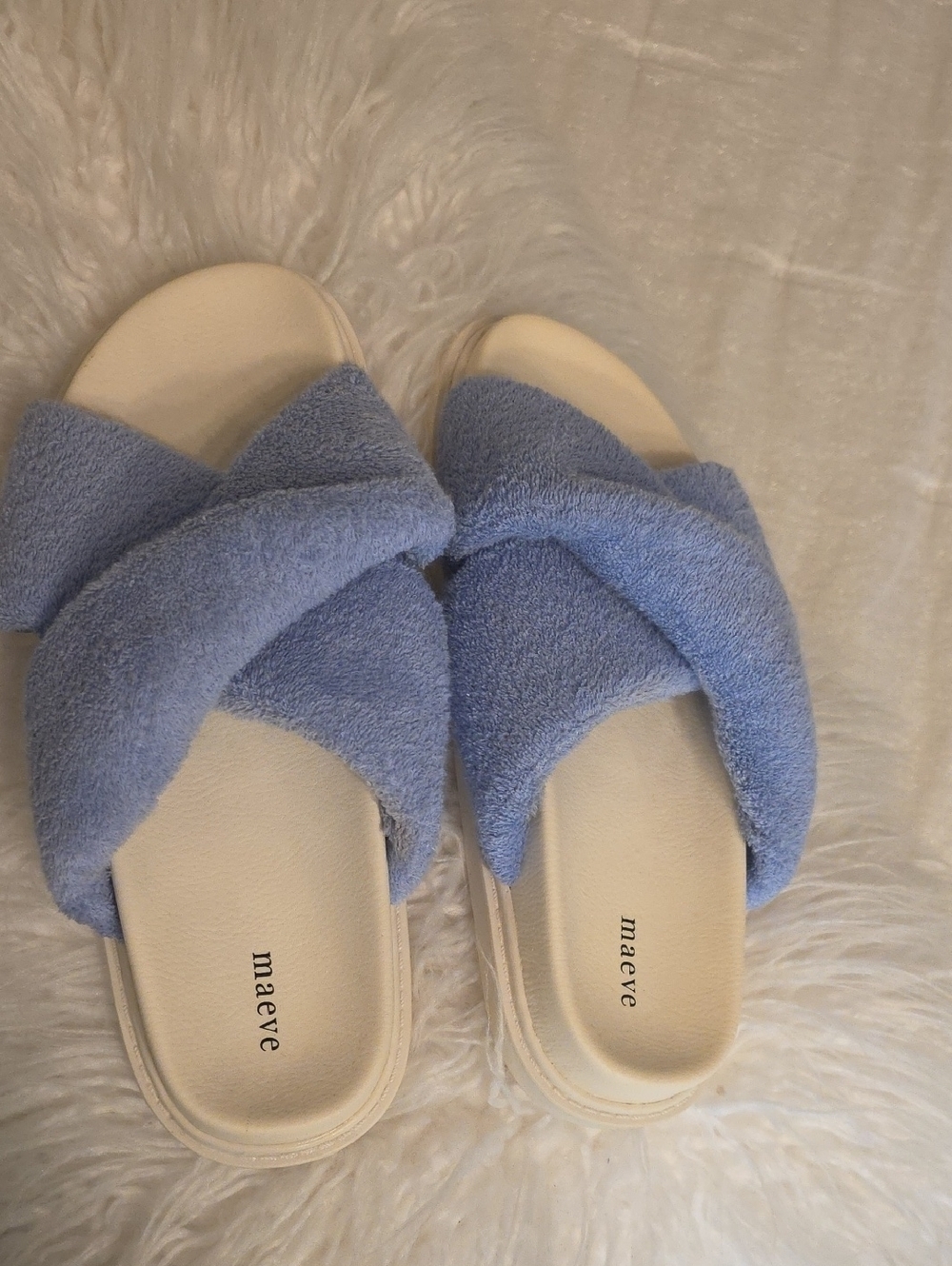 Anthropologie-Maeve Powder Blue Terry Crossover Slide Sandals with White Sole 7
